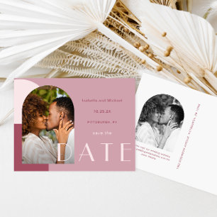Modernes Burgund Arch Foto Hochzeit retten das Dat Postkarte