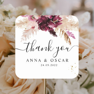 Modernes Burgund Blush Pink Floral Quadratischer Aufkleber