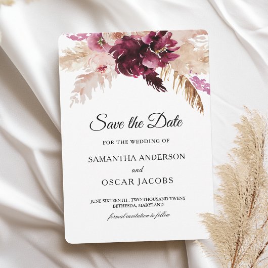 Modernes Burgund Blush Pink Floral Save The Date