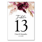 Modernes Burgund Blush Pink Floral Tischnummer (Vorderseite)