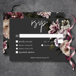 Modernes Burgund Cream Peonies Floral Black Dinner RSVP Karte