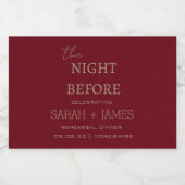 Modernes Burgund der Nacht vor der Hochzeitsfeier Schaumweinetikett (Einzelnes Label)