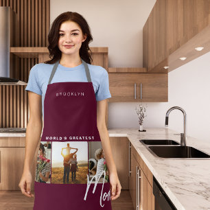 Modernes Burgund Drei-Foto-Kochen Schürze