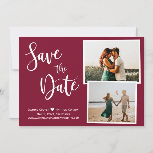 Modernes Burgund Elegantes Typografie-Foto Save The Date (Vorderseite)