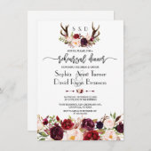 Modernes Burgund Floral Antlers Probe Dinner Einladung (Vorne/Hinten)