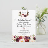 Modernes Burgund Floral Antlers Probe Dinner Einladung (Stehend Vorderseite)