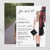 Modernes Burgund-Foto, das sie gemacht hat Abschlu Einladung (Vorne/Hinten)