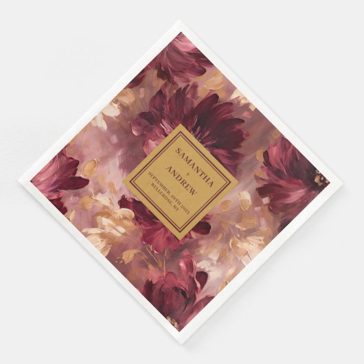 Modernes Burgund Gold Blush Hochzeitspapier Napkin Serviette (Ecke)