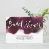 Modernes Burgund-Gold-Glitzer-Brautparty Einladung (Stehend Vorderseite)