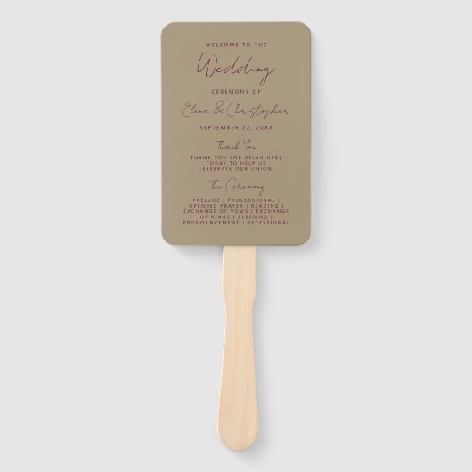 Modernes Burgund Handwriting Gold-Hochzeitsprogram Fächer (Vorderseite)