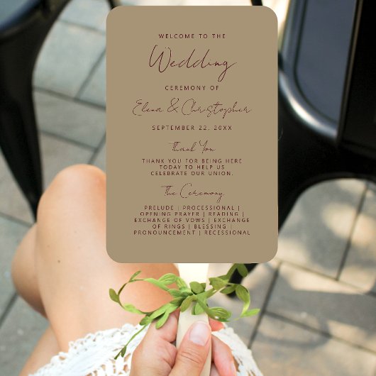 Modernes Burgund Handwriting Gold-Hochzeitsprogram Fächer