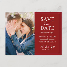 Modernes Burgund-Maroon-Rotes Foto Save the Date Postkarte