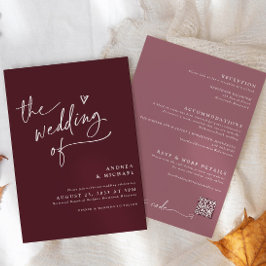 Modernes Burgund/Merlot-Handschrift-Herz-Hochzeit Einladung