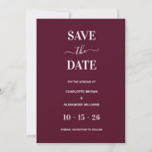 Modernes Burgund-Minimal retten den Termin Save The Date (Vorderseite)