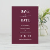 Modernes Burgund-Minimal retten den Termin Save The Date (Stehend Vorderseite)