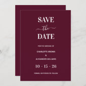 Modernes Burgund-Minimal retten den Termin Save The Date (Vorne/Hinten)
