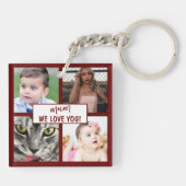 Modernes Burgund Mum Wir Liebe Sie FotoCollage Schlüsselanhänger (Rückseite)