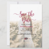 Modernes Burgund-Navy-Floral auf Rosa Save the Dat Save The Date (Rückseite)