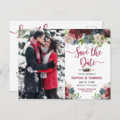 Modernes Burgund Navy Save the Date Foto Ankündigungspostkarte (Vorne/Hinten)
