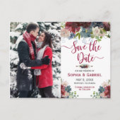 Modernes Burgund Navy Save the Date Foto Ankündigungspostkarte (Vorderseite)