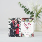 Modernes Burgund Navy Save the Date Foto Ankündigungspostkarte (Stehend Vorderseite)