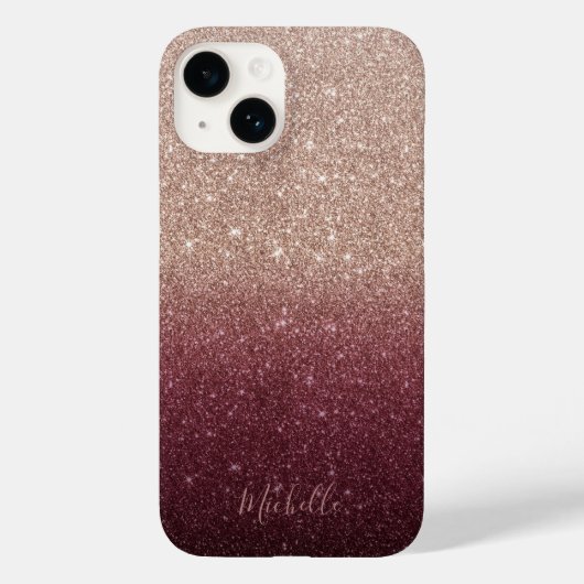 Modernes Burgund & Rose Gold Glitzer Ombre Case-Mate iPhone Hülle (Rückseite)