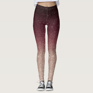 Modernes Burgund & Rose Gold Glitzer Ombre Leggings
