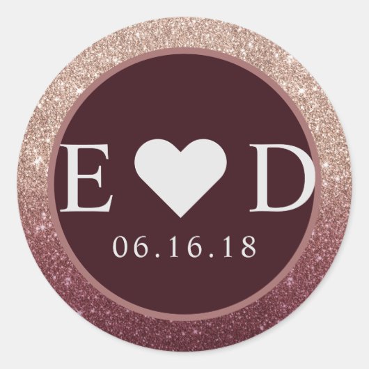 Modernes Burgund Rose Gold Glitzer Ombre Wedding Runder Aufkleber (Vorderseite)