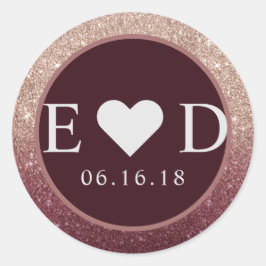 Modernes Burgund Rose Gold Glitzer Ombre Wedding Runder Aufkleber