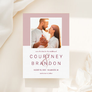 Modernes Burgund-Rose-Rosa-Monogramm-Hochzeitsstif Save The Date