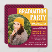 Modernes Burgund-Rot-Gelb | FOTO ABSCHLUSS Einladung (Vorne/Hinten)