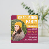 Modernes Burgund-Rot-Gelb | FOTO ABSCHLUSS Einladung (Stehend Vorderseite)