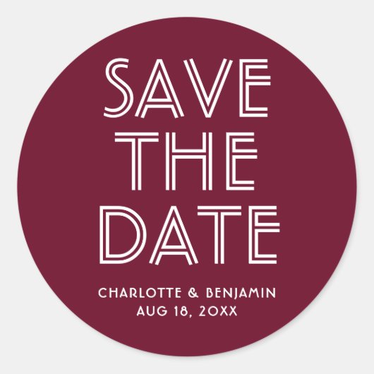 Modernes Burgund Save the Date Sticker (Vorderseite)