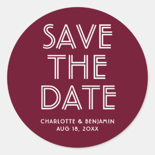 Modernes Burgund Save the Date Sticker