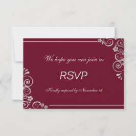Modernes Burgund Silver Gray Floral Wedding RSVP Karte