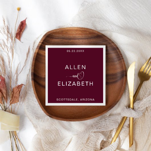 Modernes Burgund Stilvolle Personalisierte Hochzei Serviette
