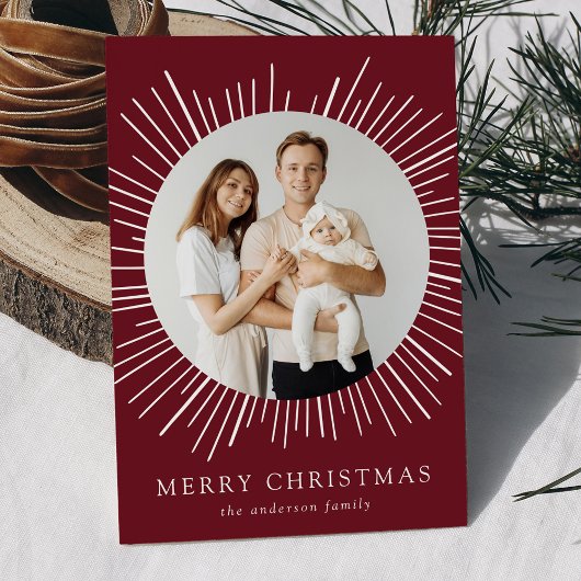 Modernes Burgund Sunburst Frohe Weihnachten 2 Foto