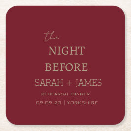 Modernes Burgund The Night Before Probe Dinner Rechteckiger Pappuntersetzer