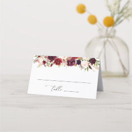 Modernes Burgund und Blütenblüte Platzkarte