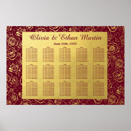 Modernes Burgund und Goldfloral mit Rose Poster