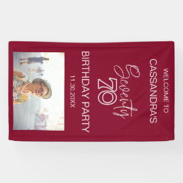 Modernes Burgunder Foto 70. Geburtstag Willkommen Banner