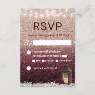 Modernes Burgunder-Rosen-Goldlaternen-Hochzeit RSVP Karte
