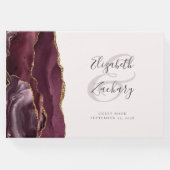 Modernes Burgundy Agate Gold Script Blush Pink Gästebuch (Vorderseite)