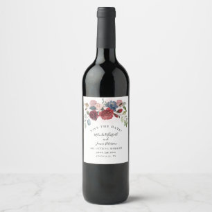 Modernes Burgundy Bloom Rustikale Floral Save the Weinetikett
