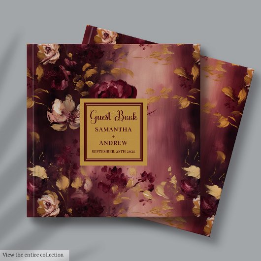 Modernes Burgundy Blush Gold Boho Wedding Gästebuc Gästebuch