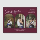 Modernes Burgundy Boho Save the Date Arch Foto Magnetkarte (Vorderseite)