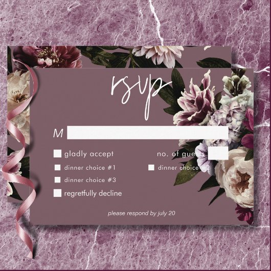 Modernes Burgundy & Cream Peonies Blumenessen RSVP Karte