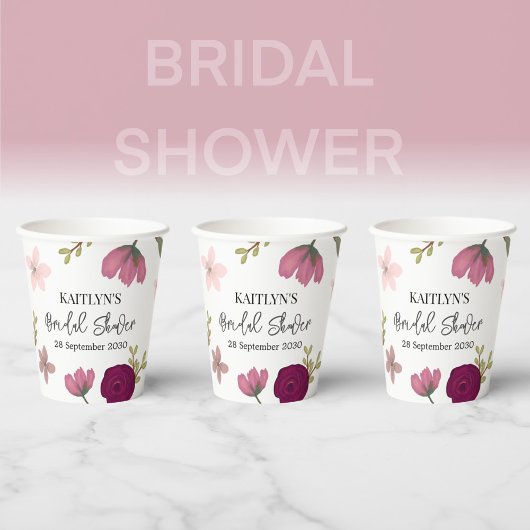 Modernes Burgundy Garden Brautparty Pappbecher