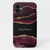 Modernes Burgundy Gold Agate Crystal personalisier Case-Mate iPhone Hülle (Rückseite)