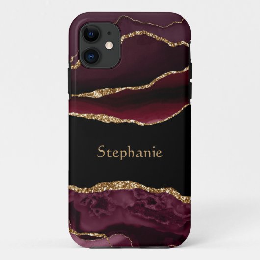 Modernes Burgundy Gold Agate Crystal personalisier Case-Mate iPhone Hülle (Rückseite)